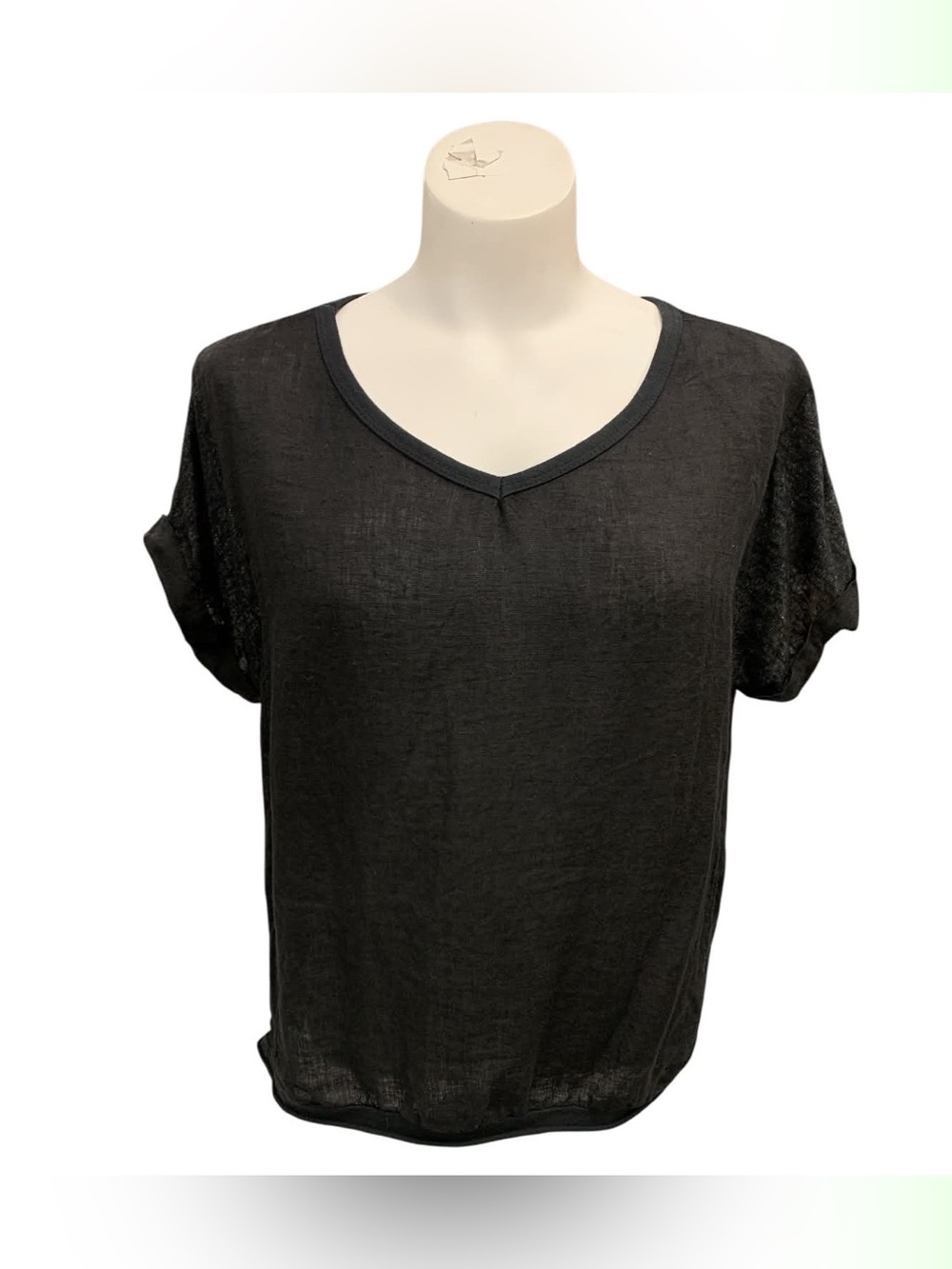 Kaktus Black V‑Neck Short Sleeve Tee Size S